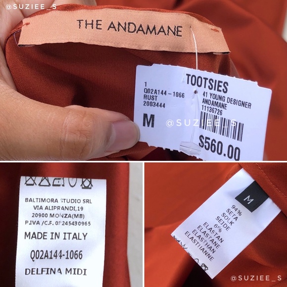 Andamane Delphina Rust Red Orange Silk Satin Slip Midi Dress Side Slit  M NWT - Picture 13 of 16